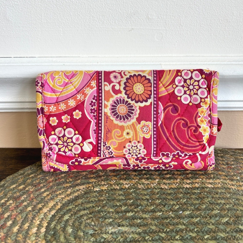 Vera Bradley Raspberry Fizz  Quilted Pink Floral Paisley Trifold Wallet
